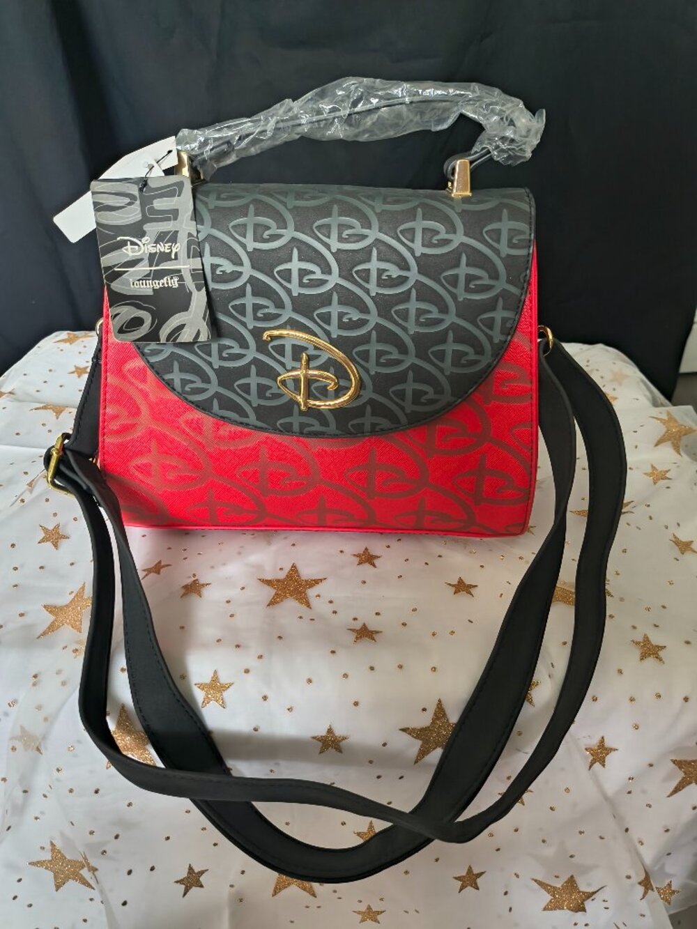 NWT Disney x Loungefly Monogram Script Satchel Crossbody Bag - Red & Black